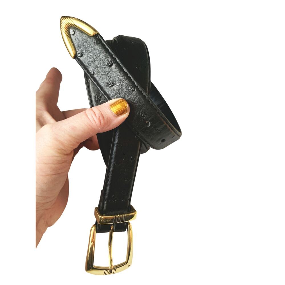 Men's Black Ostrich Look Genuine Leather Belt 3XL - MM